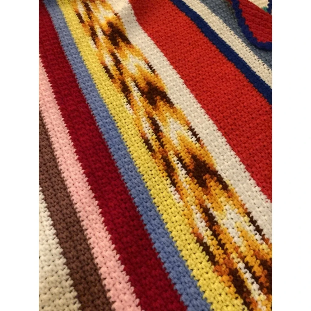 Vintage Handmade Crochet Afghan Throw 48x58 Colorful‎ Diagonal Stripe